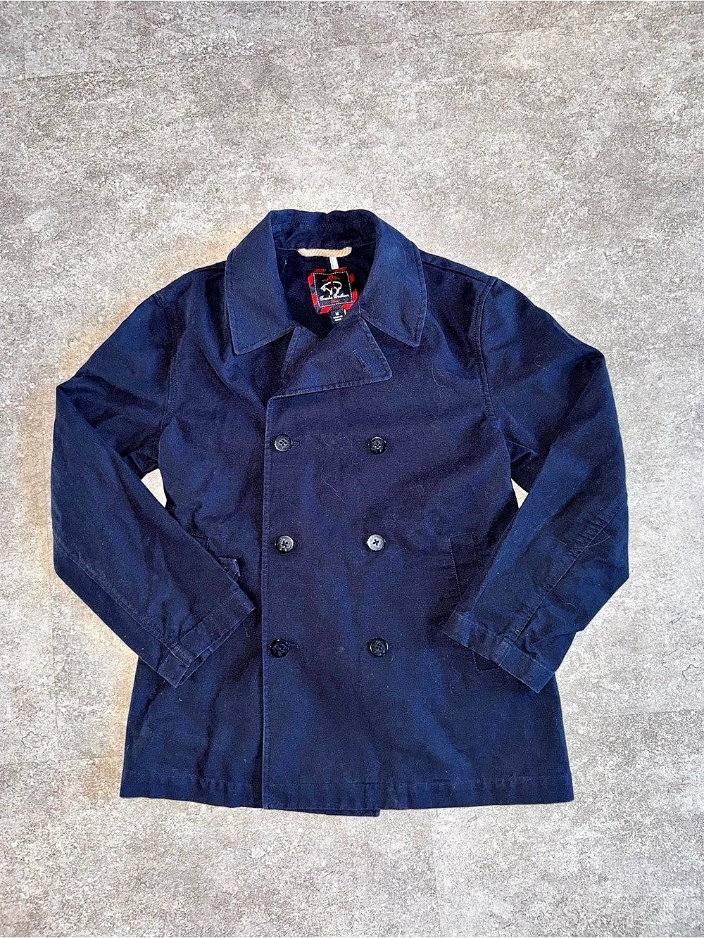 Brooks Brothers Boys Navy Double-Breasted Pea Coat Jacket Pockets Size M